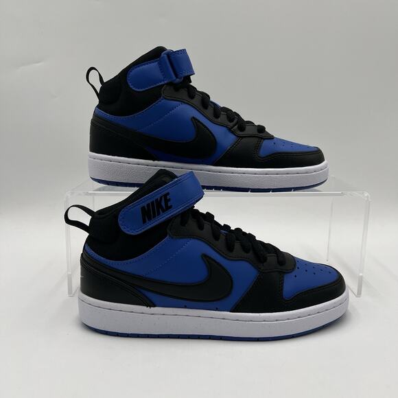 Kids Size 5Y Court Borough Mid 2 GS Game Royal Black White Sneakers CD7782 404